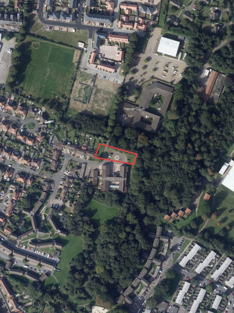 Proposed location of 6 new homes at Webster Court, Norwich