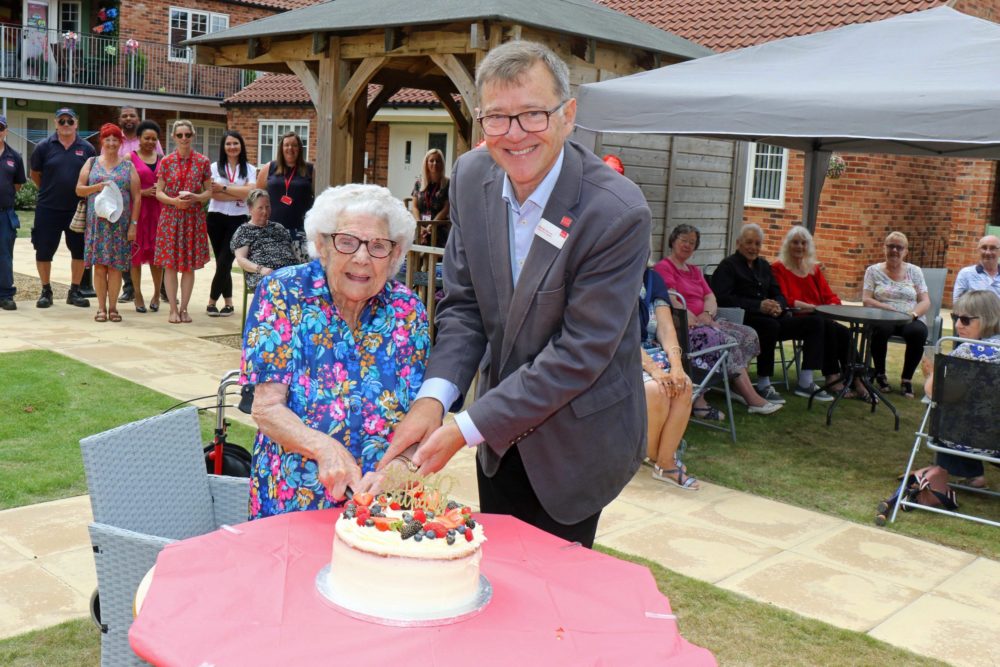 Tenant Ann Chamberlin and Michael Newey at York Place Dereham 40th anniversary celebration