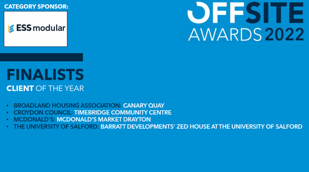 Offsite Awards - Broadland Housing Association finalist - Client of the Year 2022