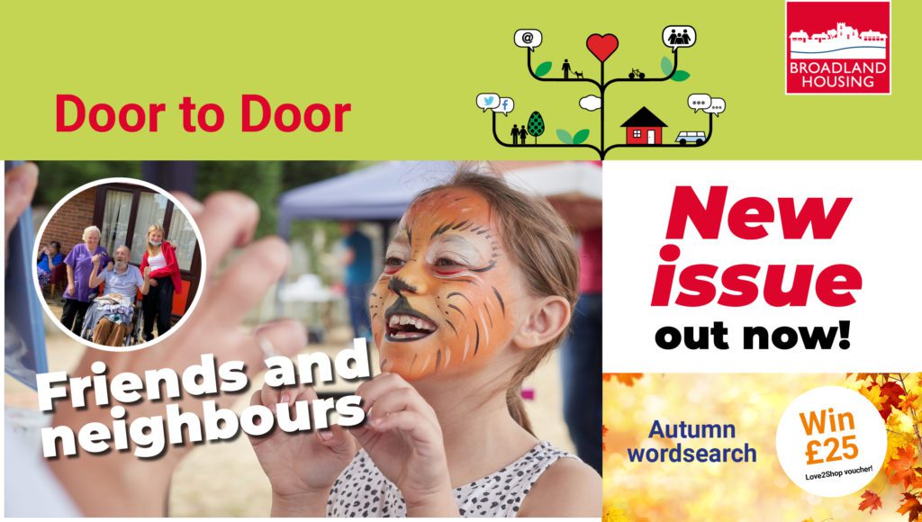 October Door to Door tenant magazine promotional image with picture of young tenant in facepaint