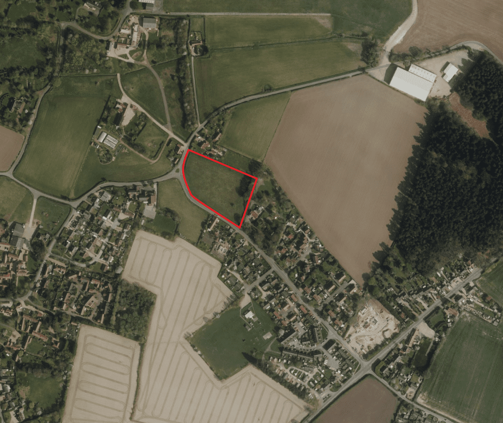 Aerial shot of proposed development at Kettlestone Road, Little Snoring