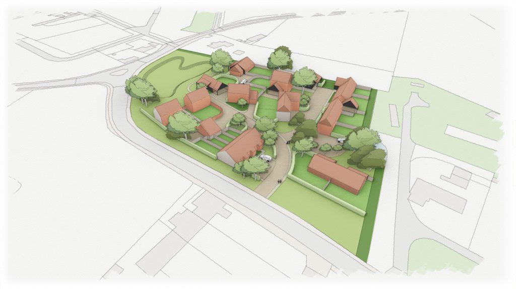 Architect's drawing (overhead view) of proposed development at Kettlestone Road, Little Snoring
