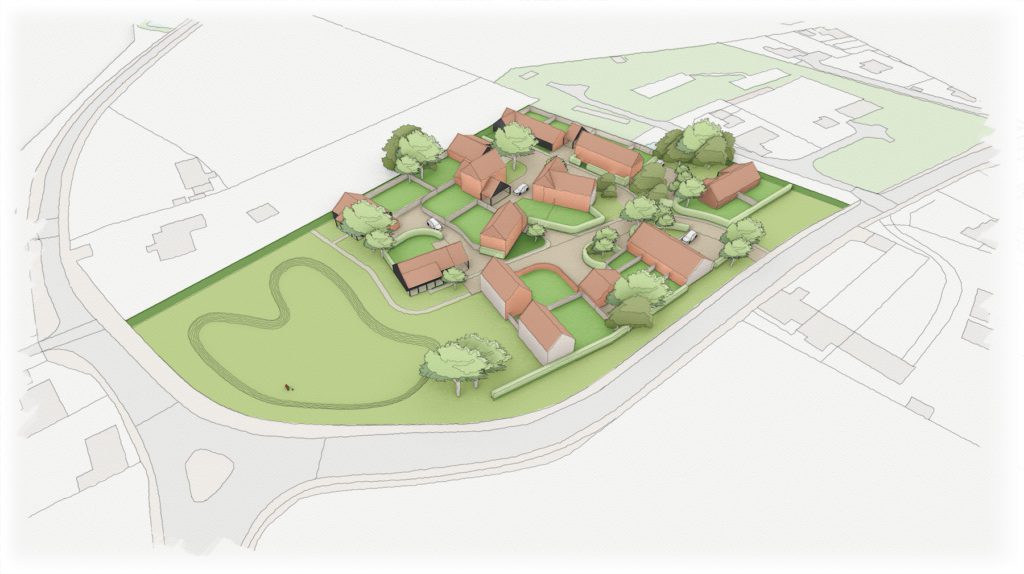 Architect's drawing (overhead view 2) of proposed development at Kettlestone Road, Little Snoring