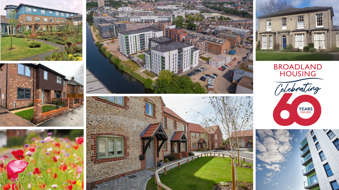 Composite image of Broadland Housing Association properties, rural and urban